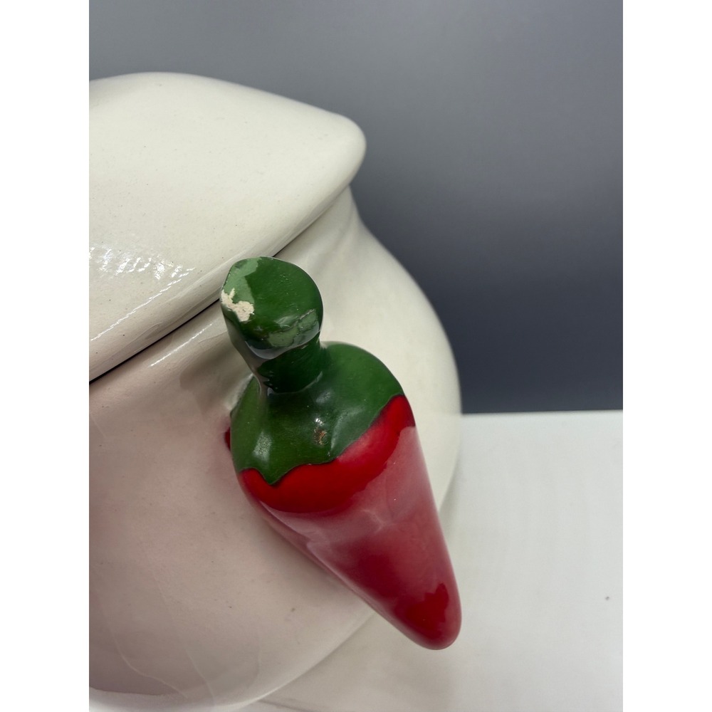 Ceramic Salsa Bowl with Lid and Spoon Red Chili Pepper Handles White Glossy - Picture 7 of 16